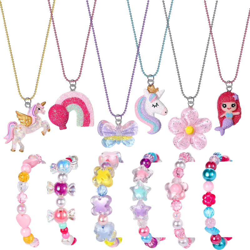 Kids Bracelet Necklace for Girls Unicorn Mermaid Beaded