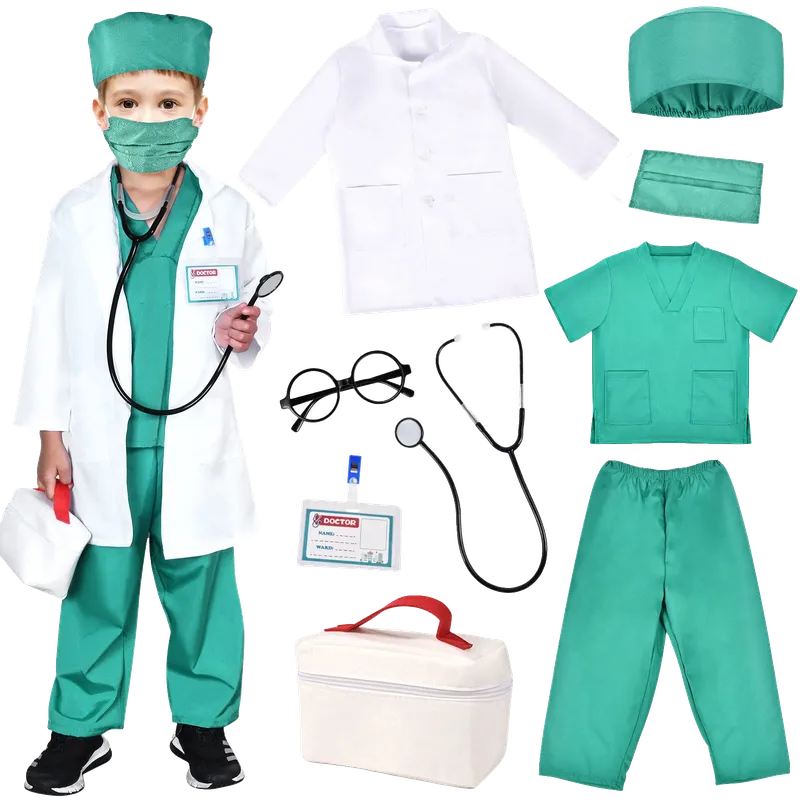 Kids Doctor Costume Pretend Play Kit with Lab Coat Carrying Bag