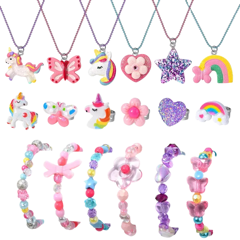 Kids Jewelry for Girls Bracelets Necklaces Rings Set Toddler