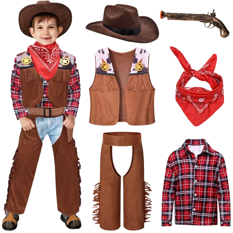 Kids Cowboy Costume for Boys Ages 3-10 Years Halloween Party