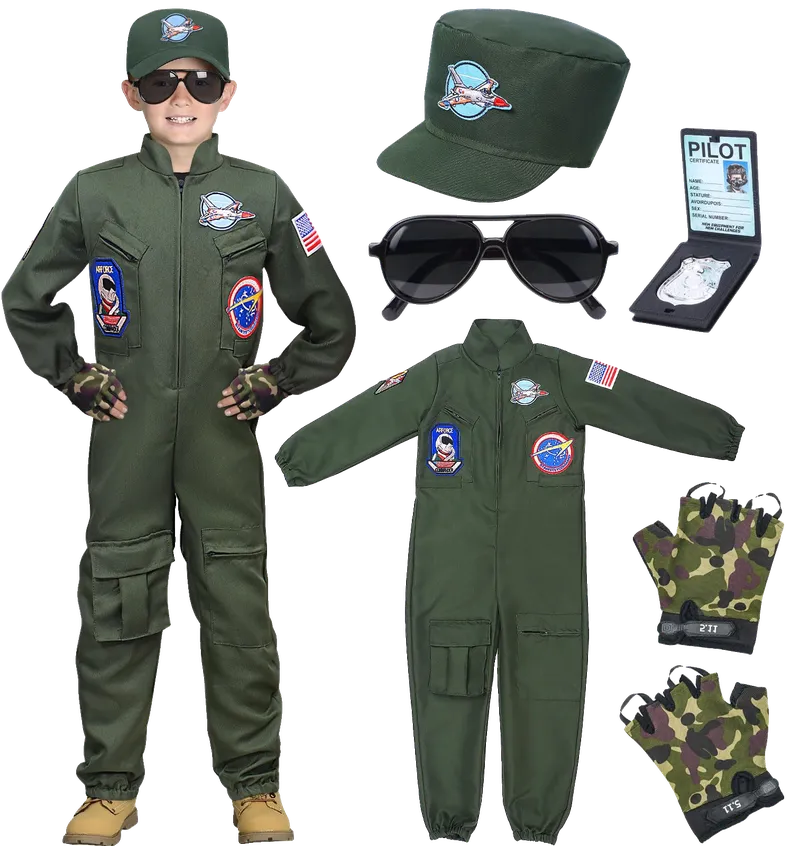 Fighter Pilot Costume for Kids Boys Air Force Flight Suit Army