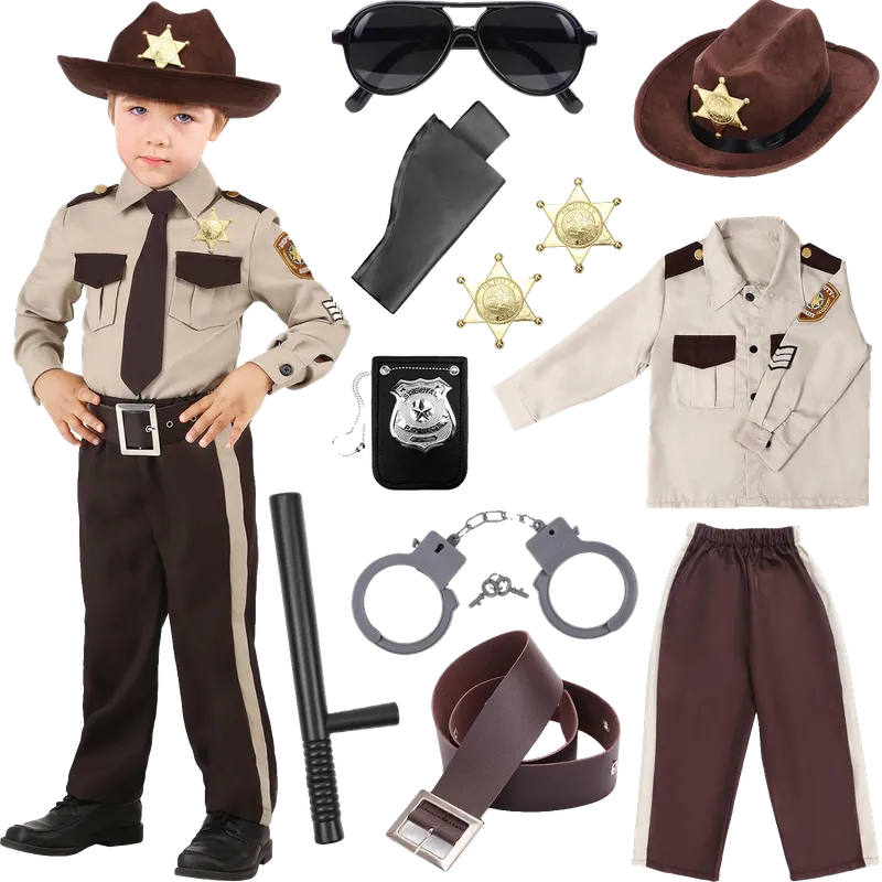 Kids Police Officer Costume Western Sheriff Cowboy Uniform
