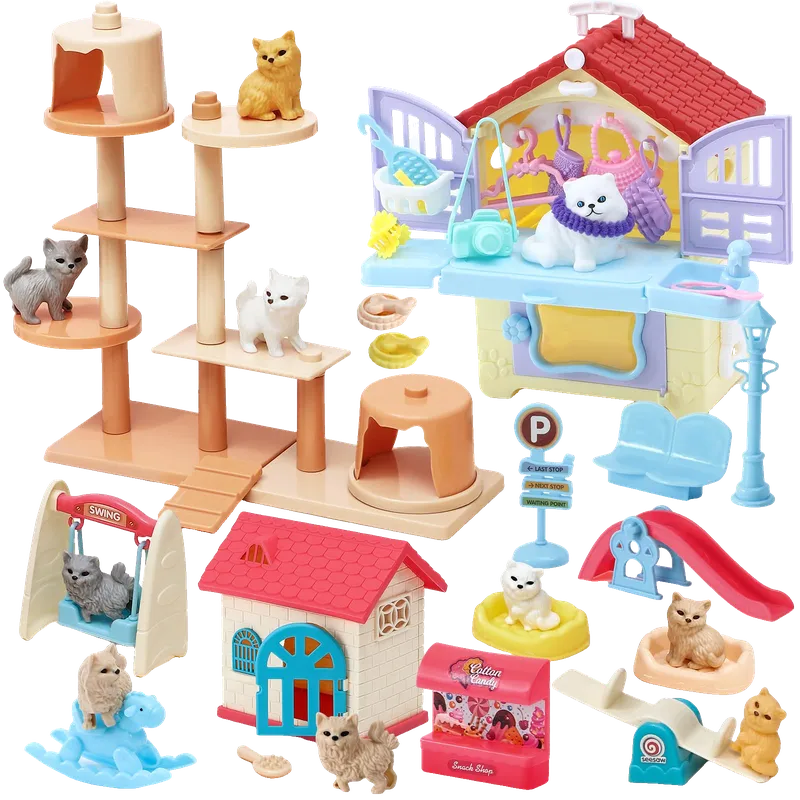 Cat Toys for Kids Girls, 3 In 1 Pet Pretend Play Toys with 9