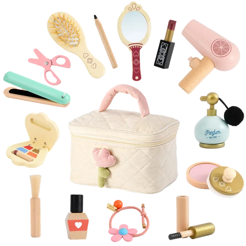 Wooden Makeup Toy Set, 15Pcs Hair Salon Girl Toys Toddler