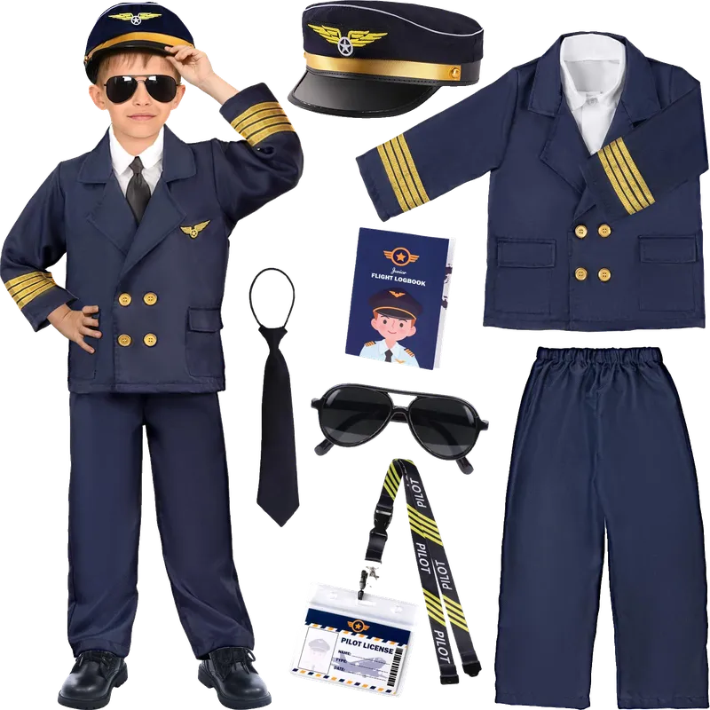 Pilot Aviator Costume for Kids Boys Ages 3-12 Airline Captain