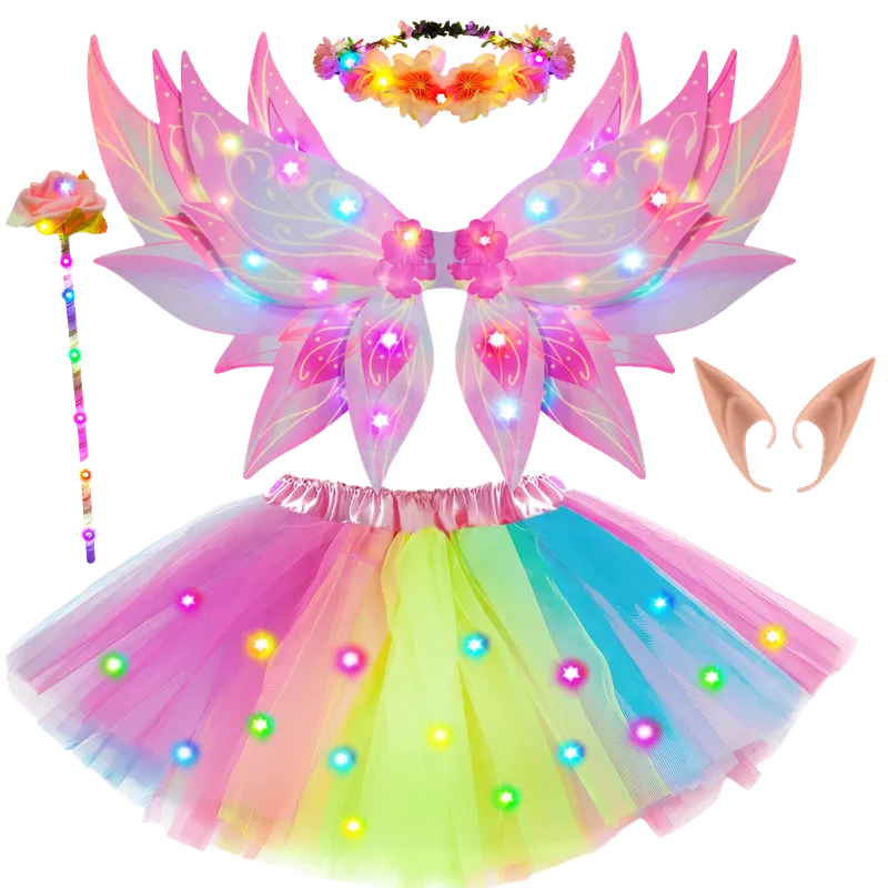 Girls Fairy Wings Costume Kids Toddler Light Up LED Butterfly