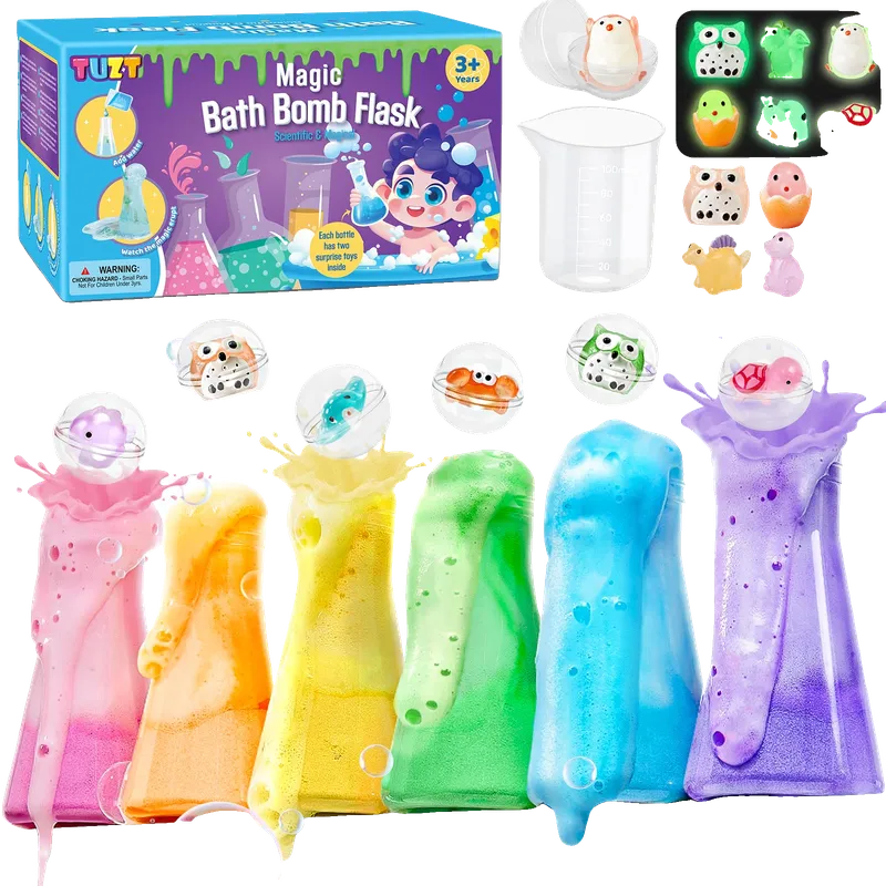 Kids Bath Bomb Potion Kit, 12 Glow-in-Dark Toys & 6 Fizz Bottles