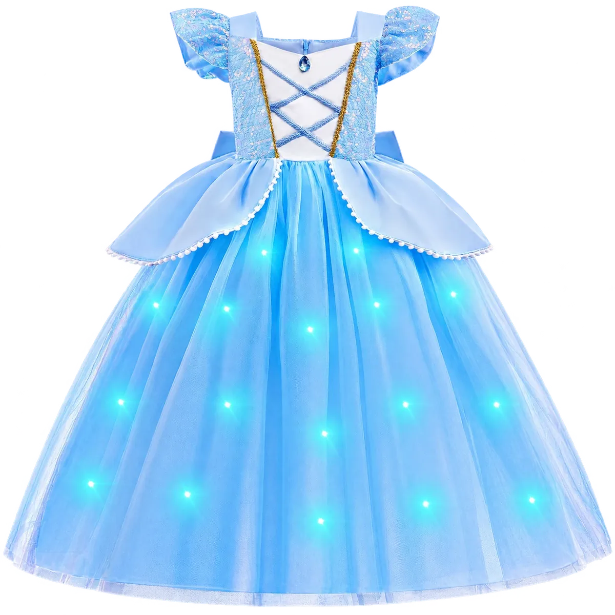 Girls Light Up Princess Costume Dress with Crown Wand Earrings