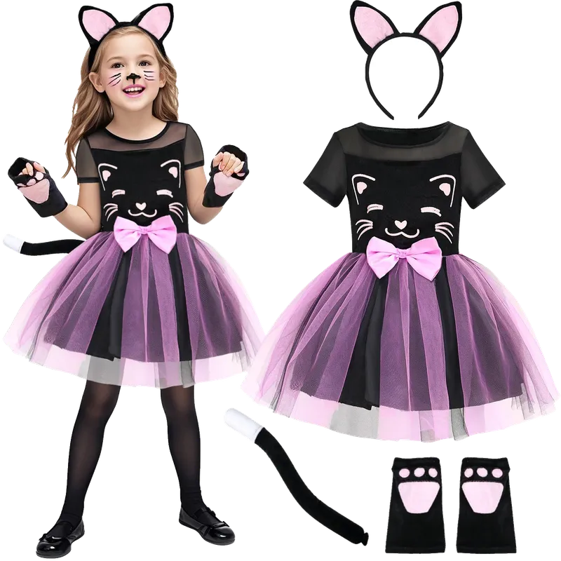Girls Cat Costume Kids Toddler Kitty Dress Costumes Accessories