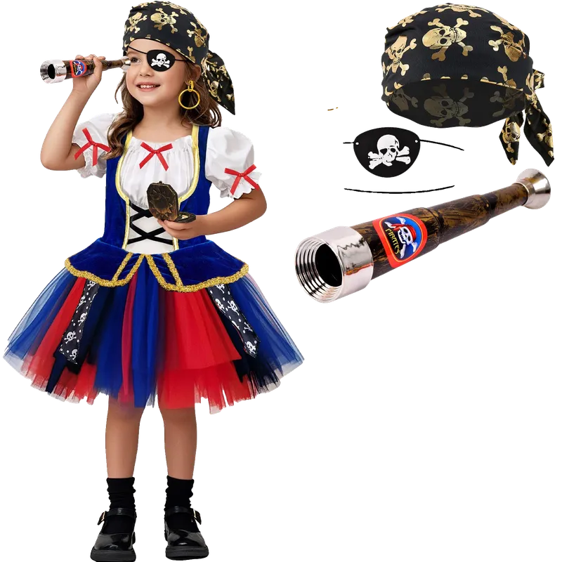 Girls Pirate Costume Dress Kids Pirate Accessories Hat Eye