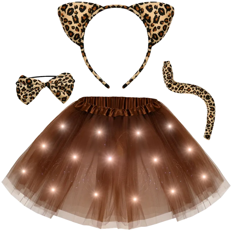 Kids Light Up Leopard Costume Girls Leopard Ears Headband Tail