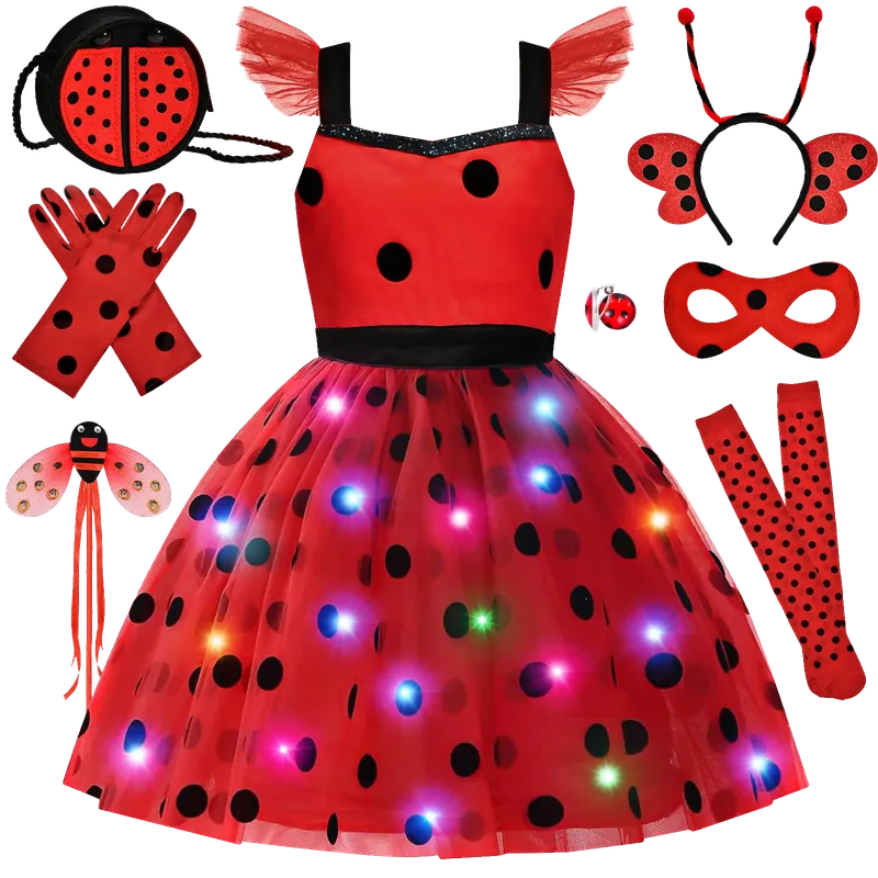 Girls Lady Bug Dress Costume Light Up Kids Toddler Princess
