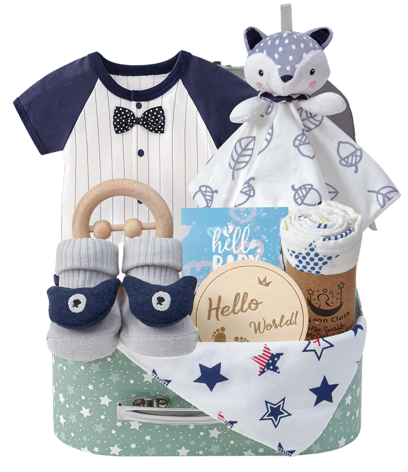 Baby Boy Gifts for Baby Shower, 9pcs Newborn Essential with Fox