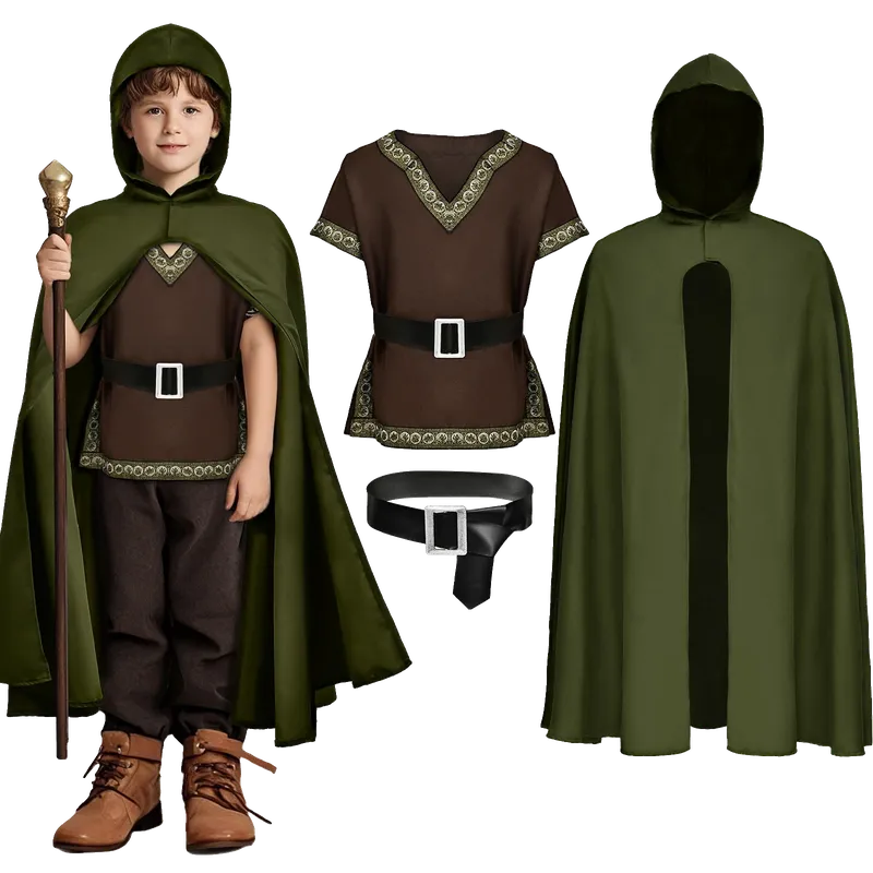 Kids Renaissance Shirt Cloak Costume Belt Boys Medieval Costume