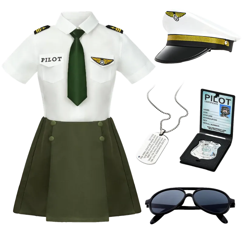 Girls Pilot Costume Kids Dress Up Outfits Toddler Sunglasses