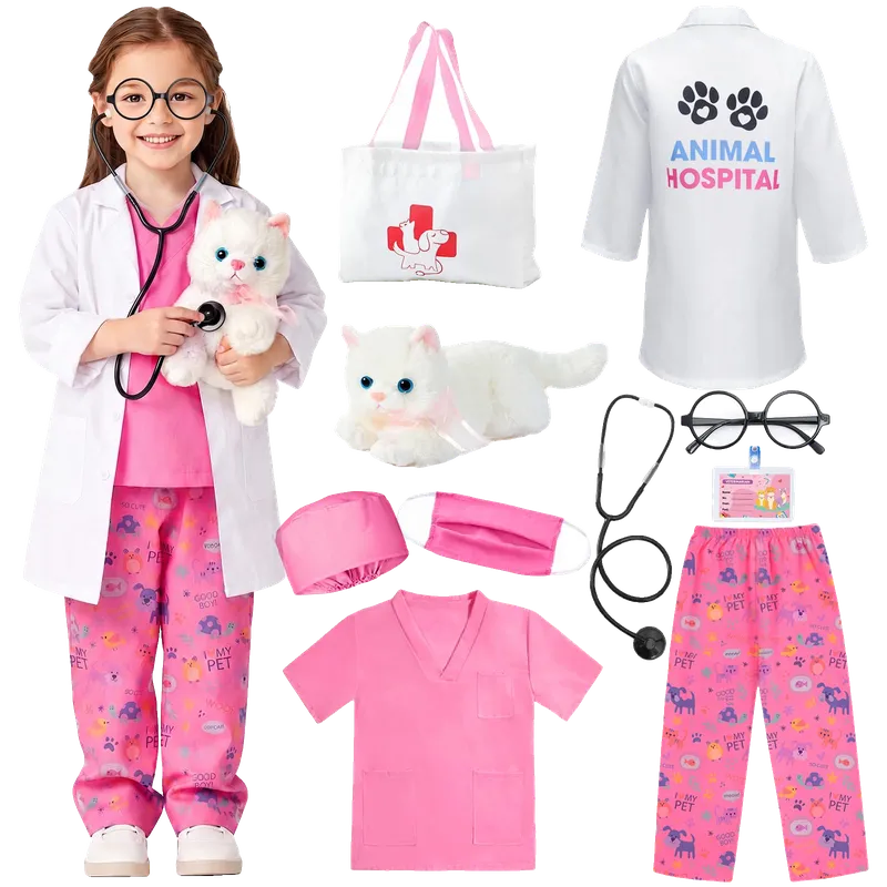 Kids Veterinarian Costume Toddler Doctor Vet Kit Play Set Cat