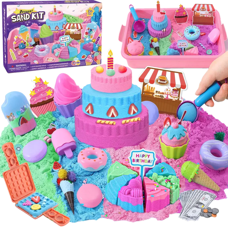Ice Cream Sensory Bin for Girls, Play Sand Art Kit with Sandbox