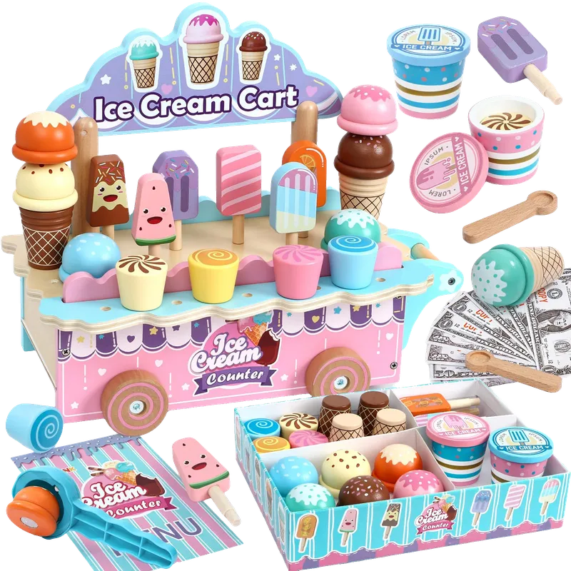 Wooden Ice Cream Toys for Kids Pretend Play Food Toys