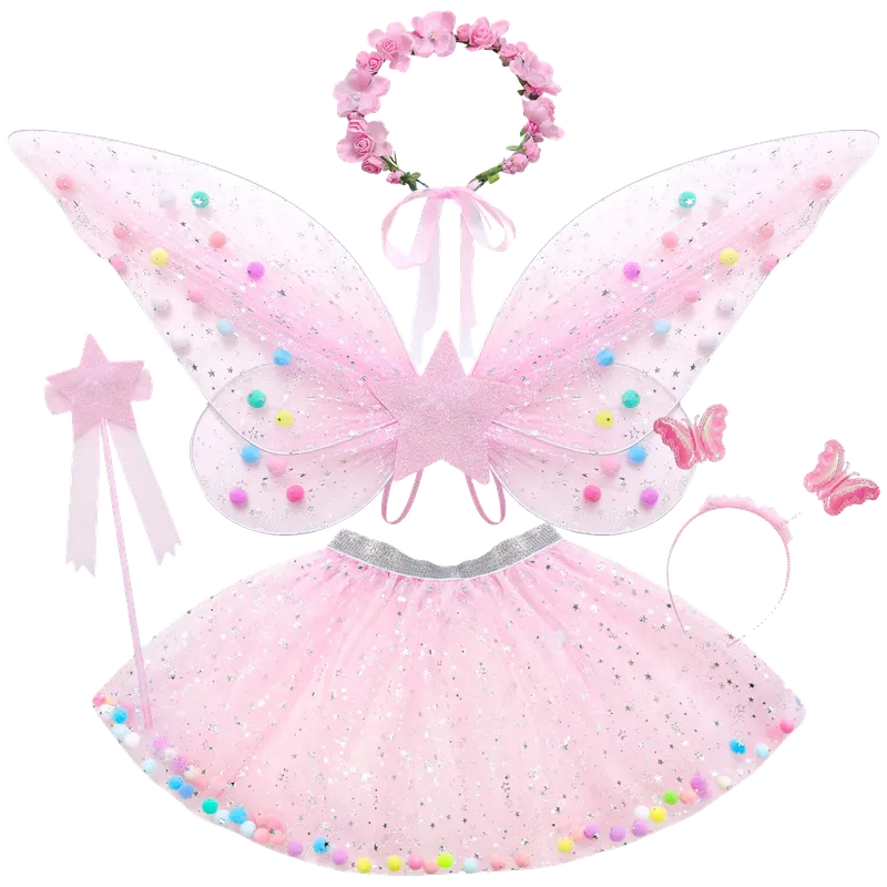 Girls Fairy Wings Costume Kids Toddler Butterfly Wings Wand
