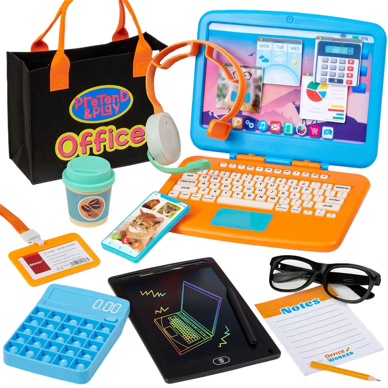 Pretend Play Home Office Set for Kids, Toy Laptop Computer