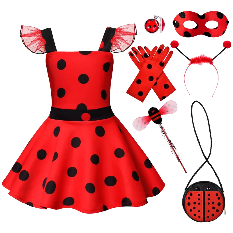 Lady Bug Dress Costume for Girls Polka Dots Tutu Dress