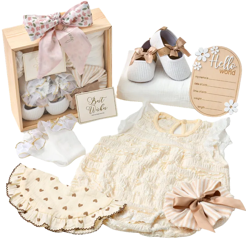 Wooden Baby Gift Basket Newborn Girls Baby Shower Gifts Cloth