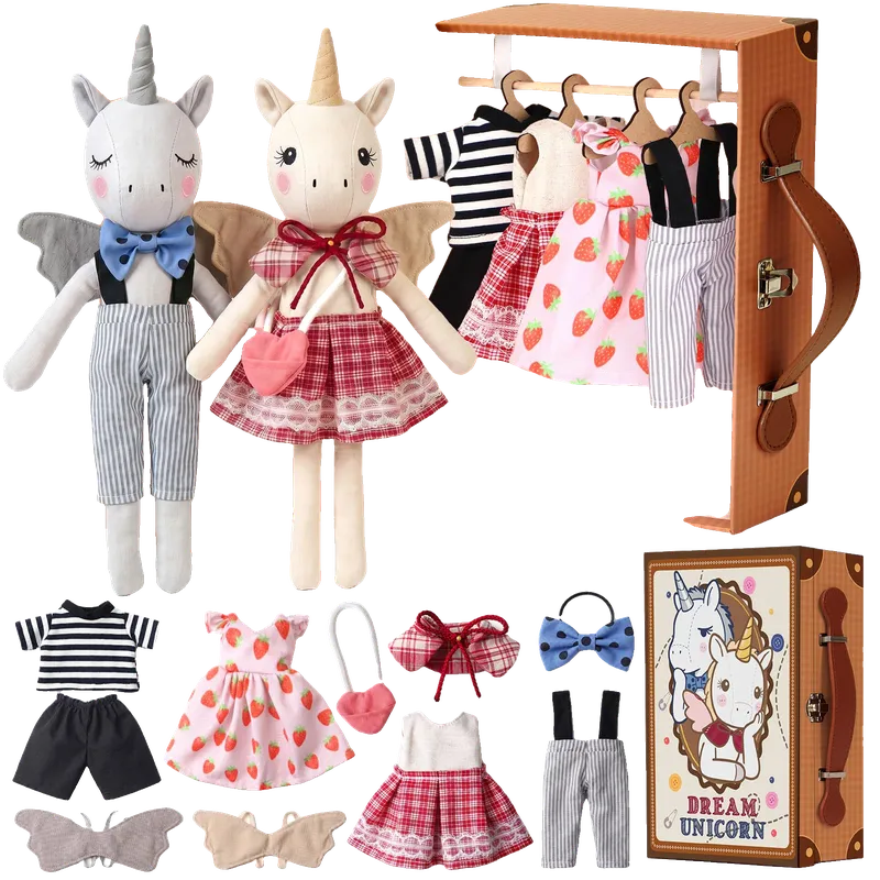 Unicorn Dress Up Doll Set with Portable Wardrobe Closet
