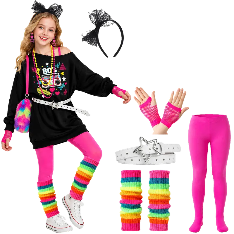 Kids 80s Costume Accessories Set for Girls Oversized