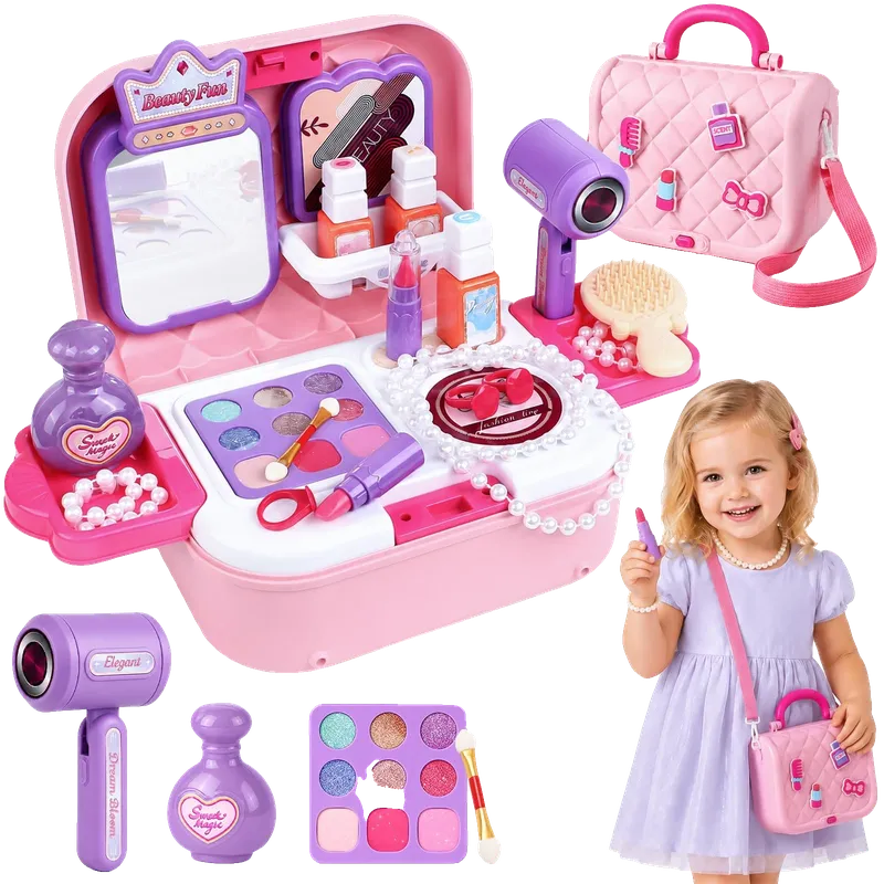 Toddler Vanity Makeup Set, Kids Portable Makeup Kit with Mirror
