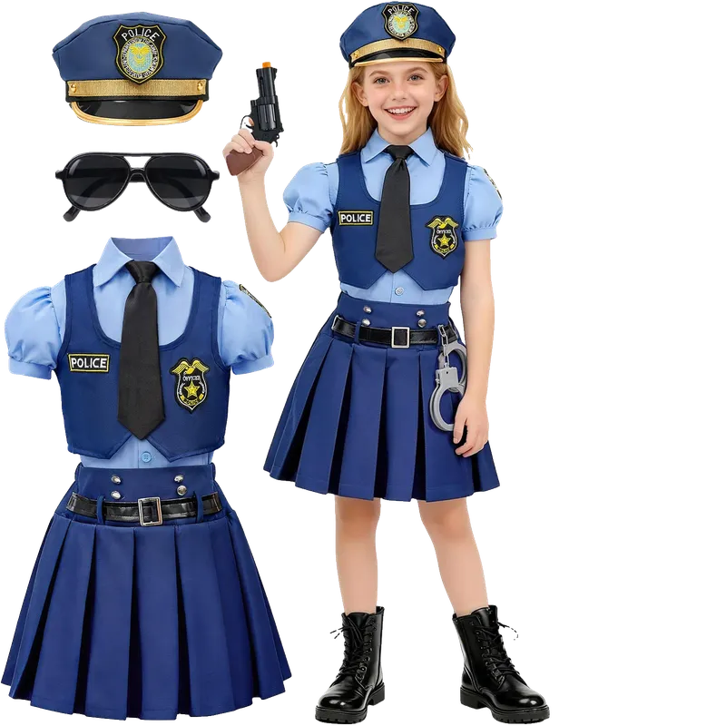 Girls Police Costume Dress Kids Police Officer Accessories Hat