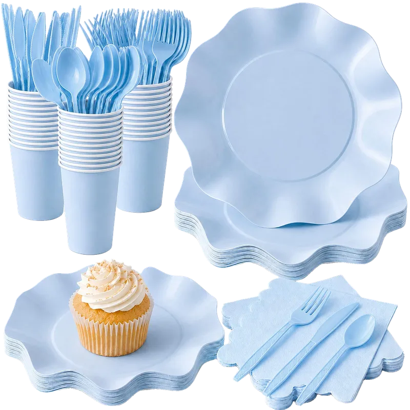 Blue Paper Plates and Napkins Party Supplies for 25 Guests