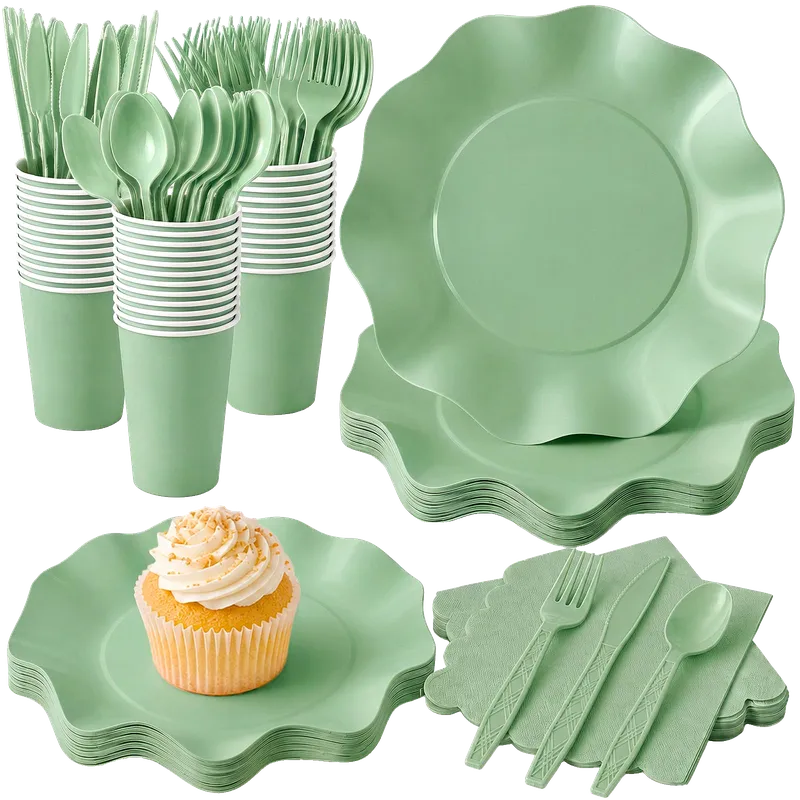 Green Paper Plates and Napkins Party Supplies for 25 Guests