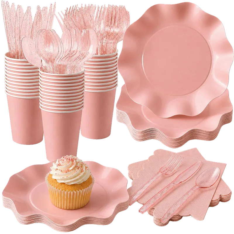 Pink Paper Plates and Napkins Party Supplies for 25 Guests