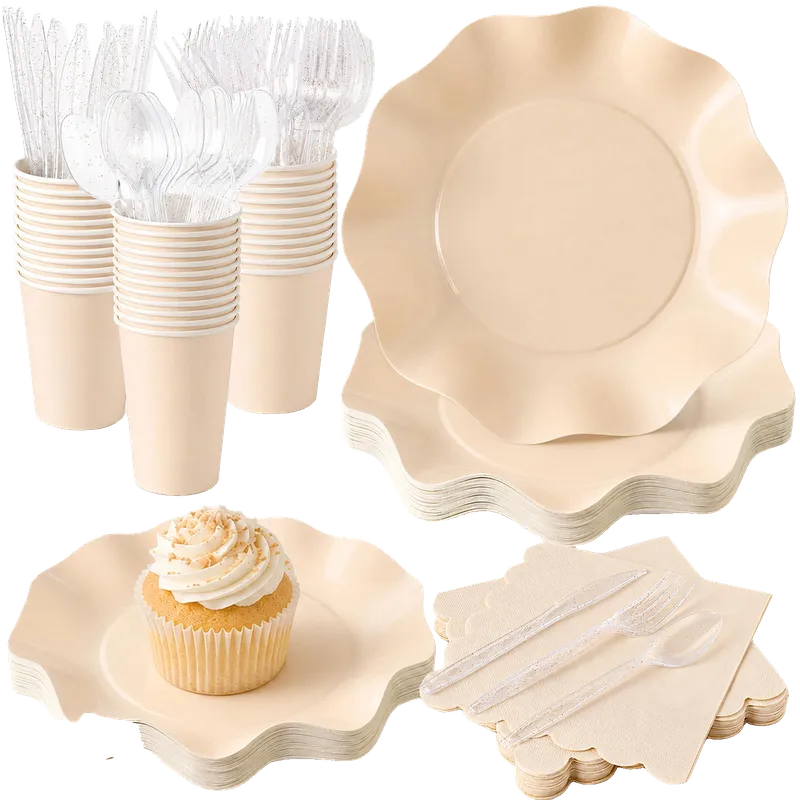 Ivory Paper Plates and Napkins Party Supplies for 25 Guests