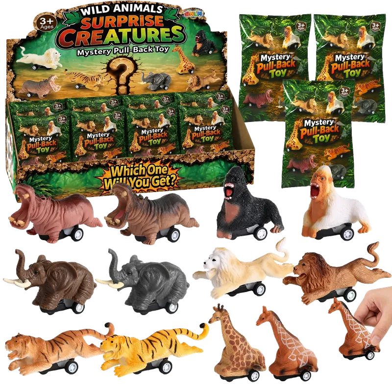 Animal Party Favors for Kids, 12 Wild Animal Pull Back Cars