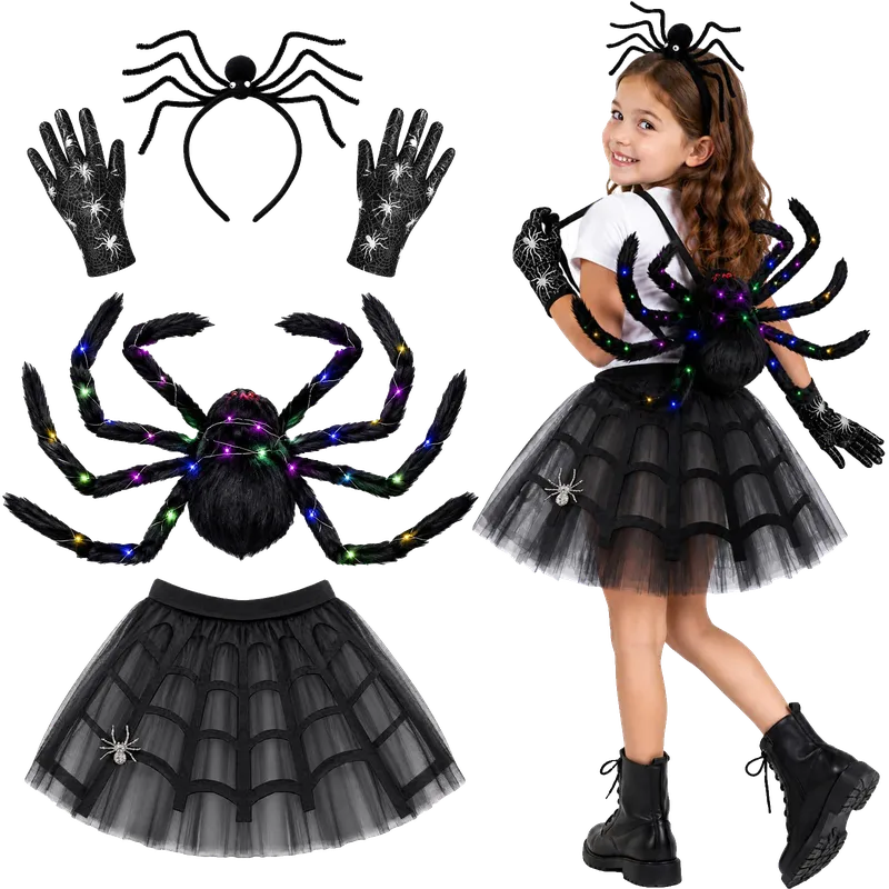 Light Up Spider Costume for Girls 3-8 Halloween Costume Set