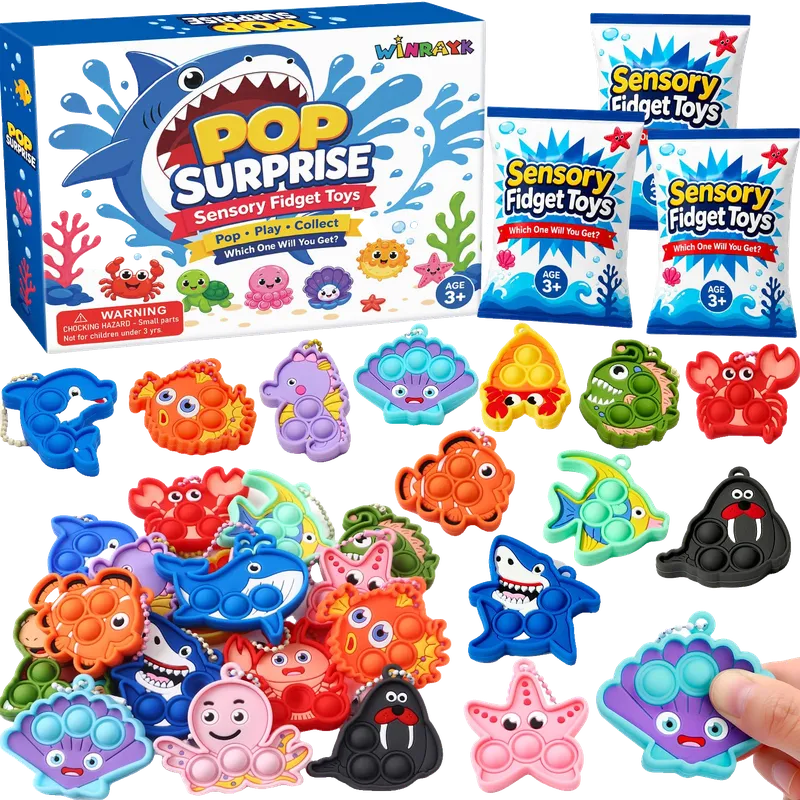 Under the Sea Party Favors, 32Pcs Pop Fidget Keychain