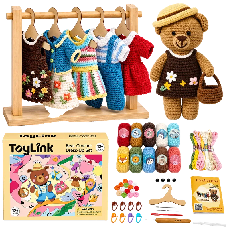 Crochet Kit for Beginners, DIY Crochet Bear Dress Up Kit with 5