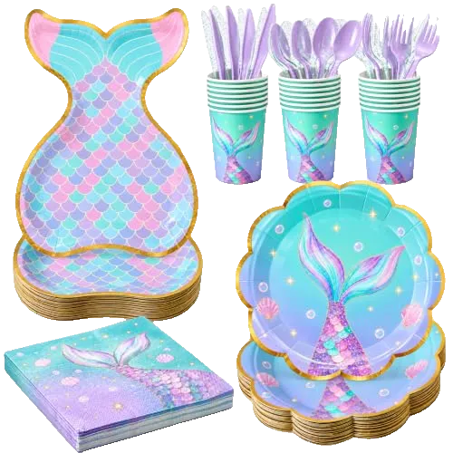Mermaid Party Plates and Cups and Napkins Sets