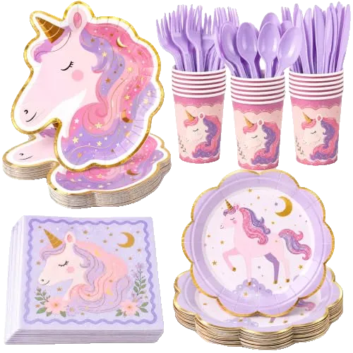 Unicorn Party Plates and Cups and Napkins Sets