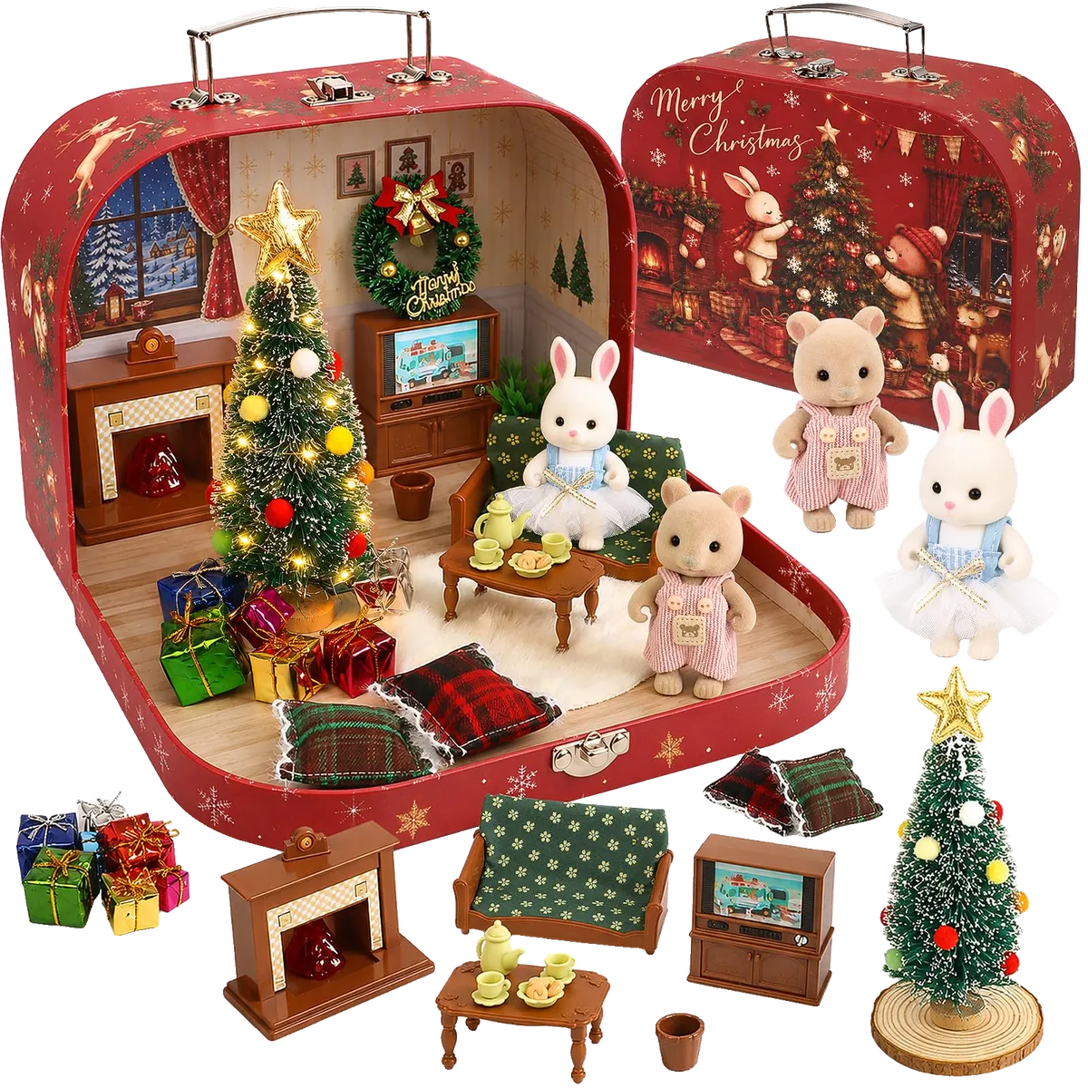 Christmas Dollhouse Furniture Suitcase Set for Kids
