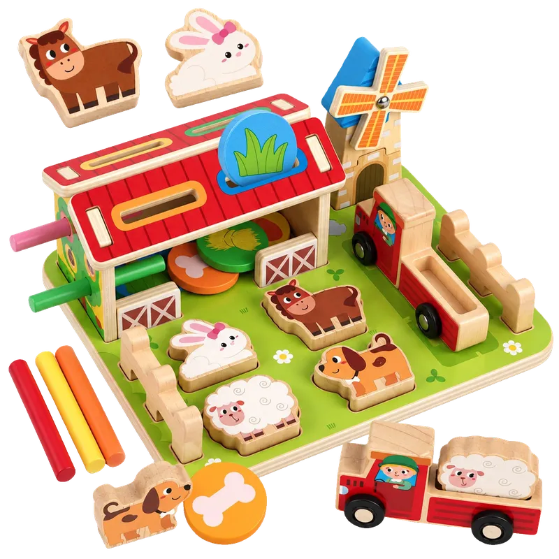 Wooden Montessori Farm Playset for Boys Girls Ages 1 2 3