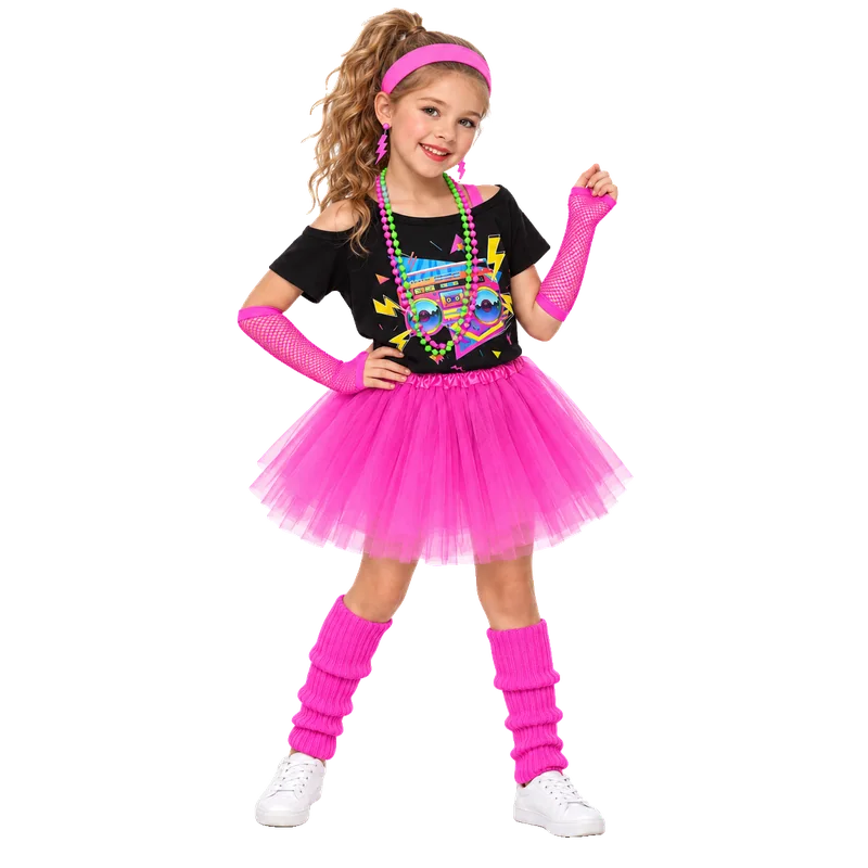 80s Costume for Girls Neon Outfits Kids Halloween Costumes Tutu