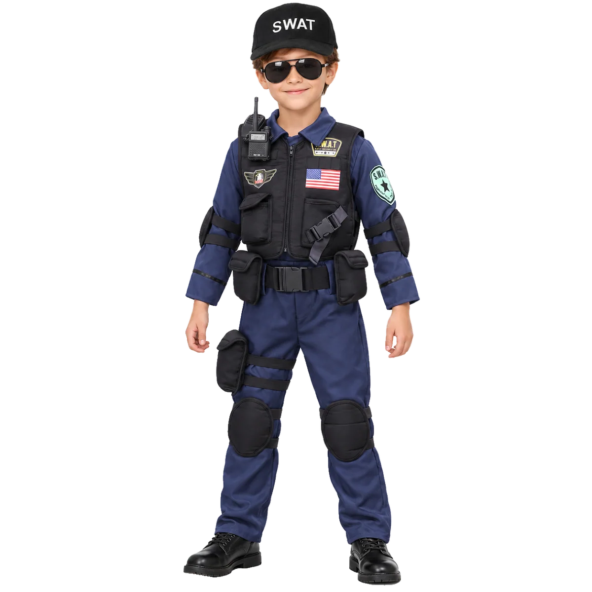 SWAT Police Officer Costume for Kids with Vest Accessories Cop