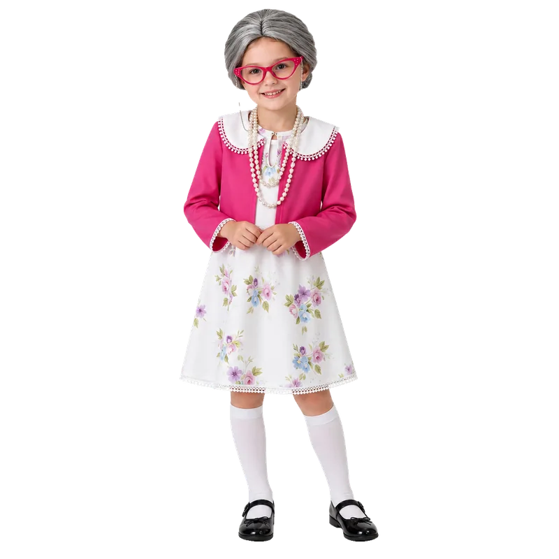 Girls Old Lady Costume Kids 100 Days of School Costume 100th